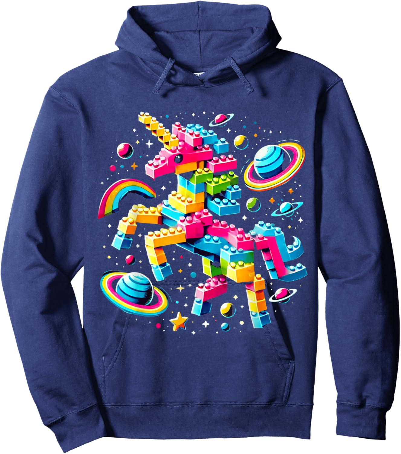 Unicorn Blocks Master Funny Builder Building Blocks Bricks Hoodie - Hoodie | Navy