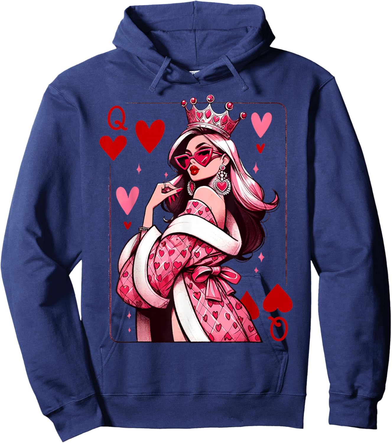 Queen of Hearts Playing Cards Deck of Cards Queen Card Hoodie - Hoodie | Navy