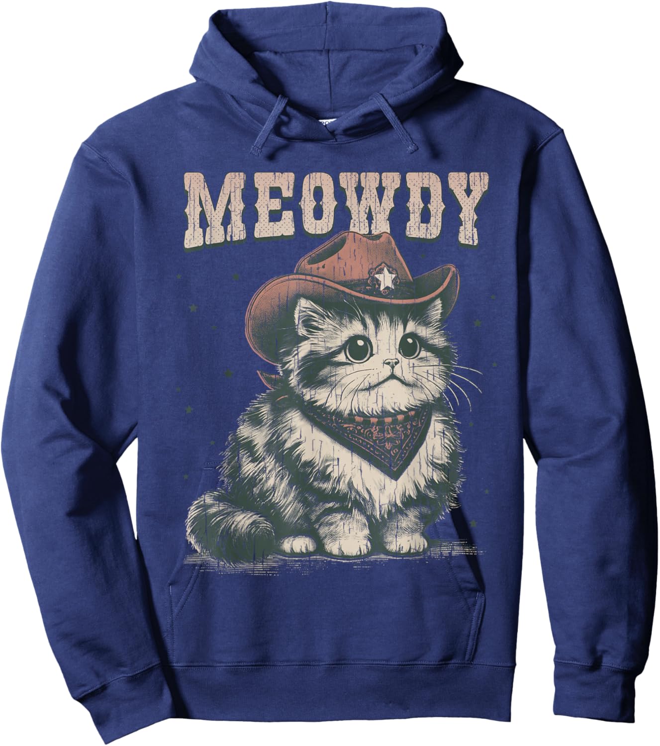 Meowdy Cat Cowboy Hat Funny Vintage Graphic Hoodie - Hoodie | Navy