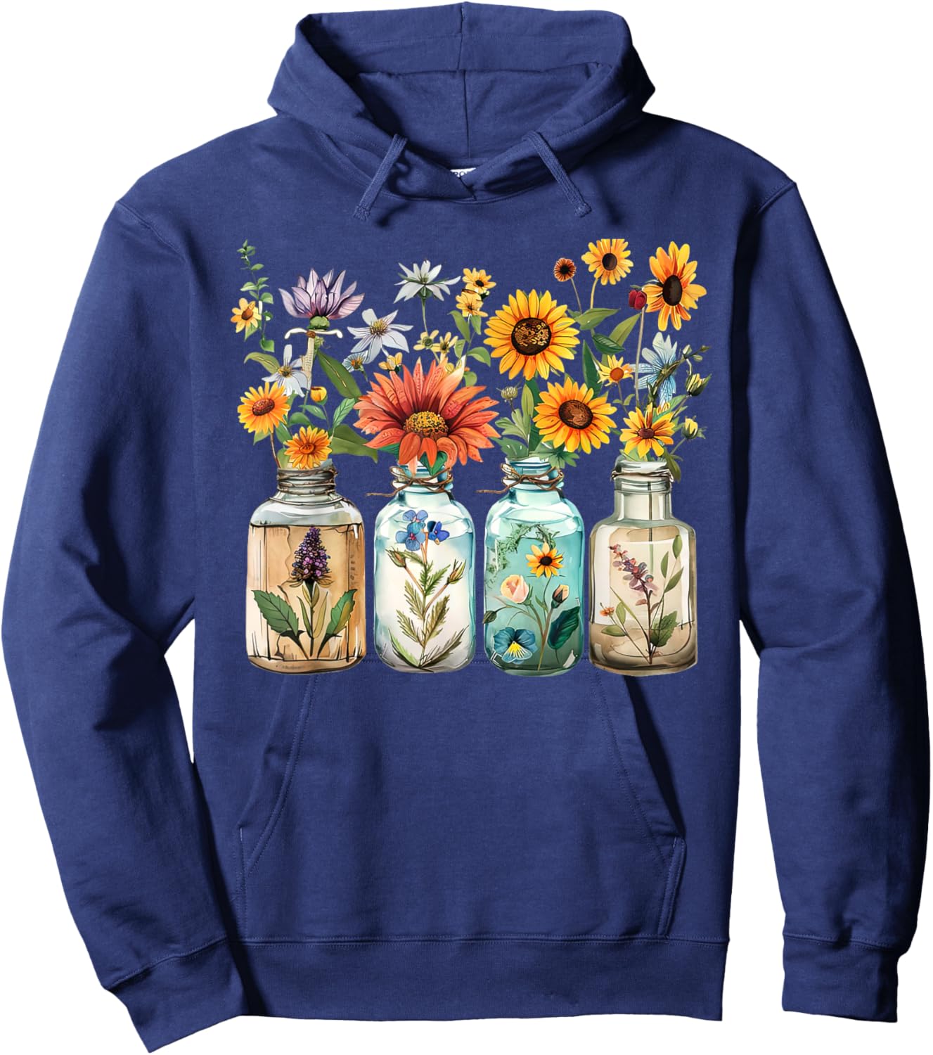 Vintage Sunflower Botanical Plant Gardening Women Flower Jar Hoodie - Hoodie | Navy