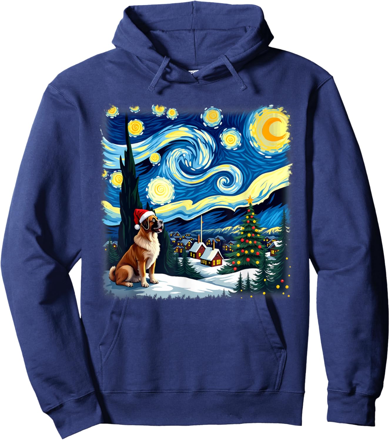 Christmas Saint Bernard Dog Starry Night Hoodie - Hoodie | Navy
