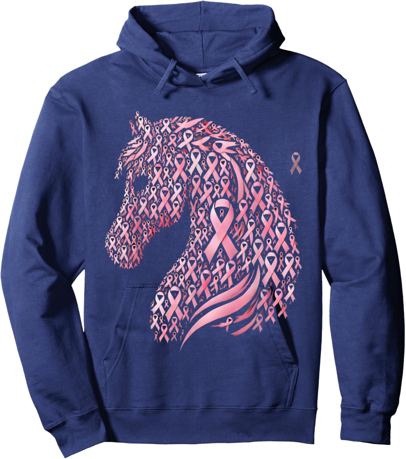 Horse Head Breast Cancer Awareness Pink Ribbon October Hoodie - Hoodie | Navy