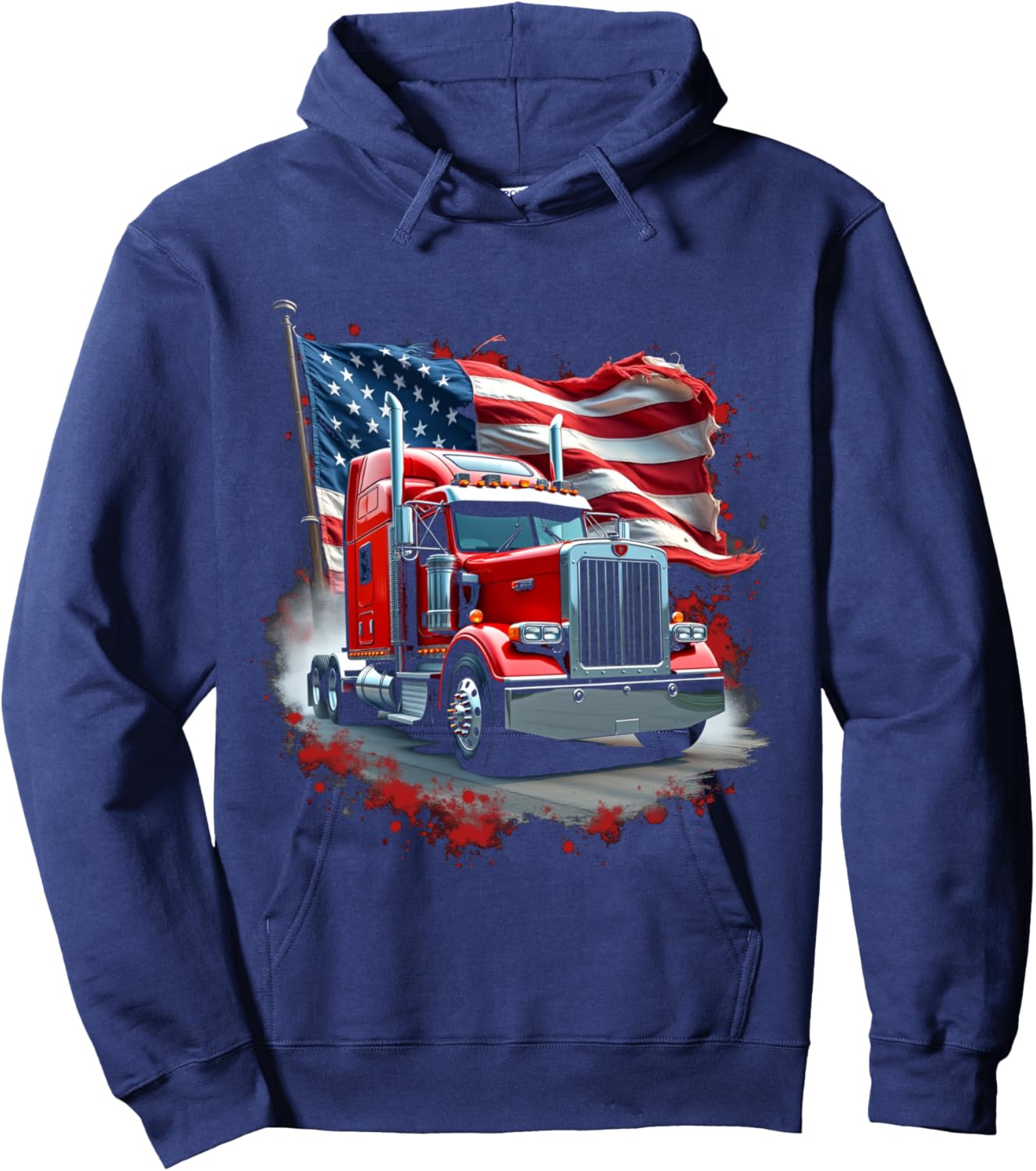 Patriotic Semi Truck Hoodie - Hoodie | Navy