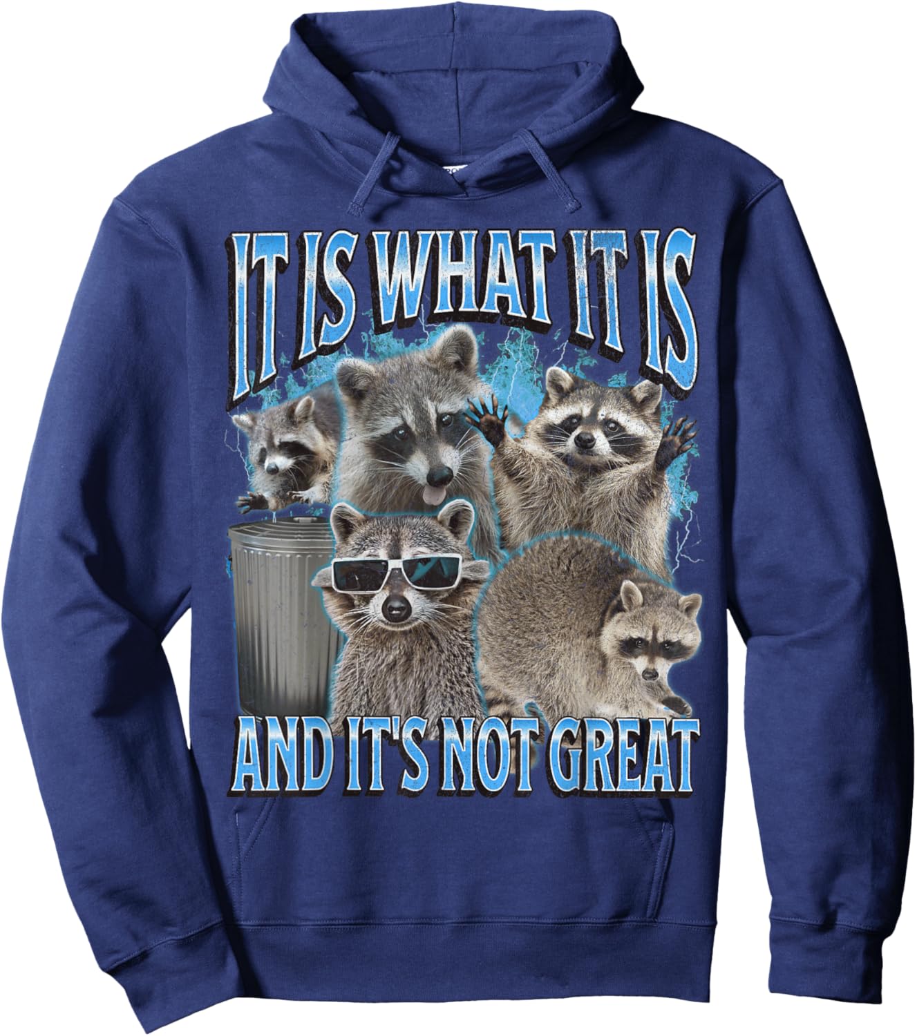 It Is What It Is Funny Raccoon Meme Bootleg Graphic 90s Hoodie - Hoodie | Navy