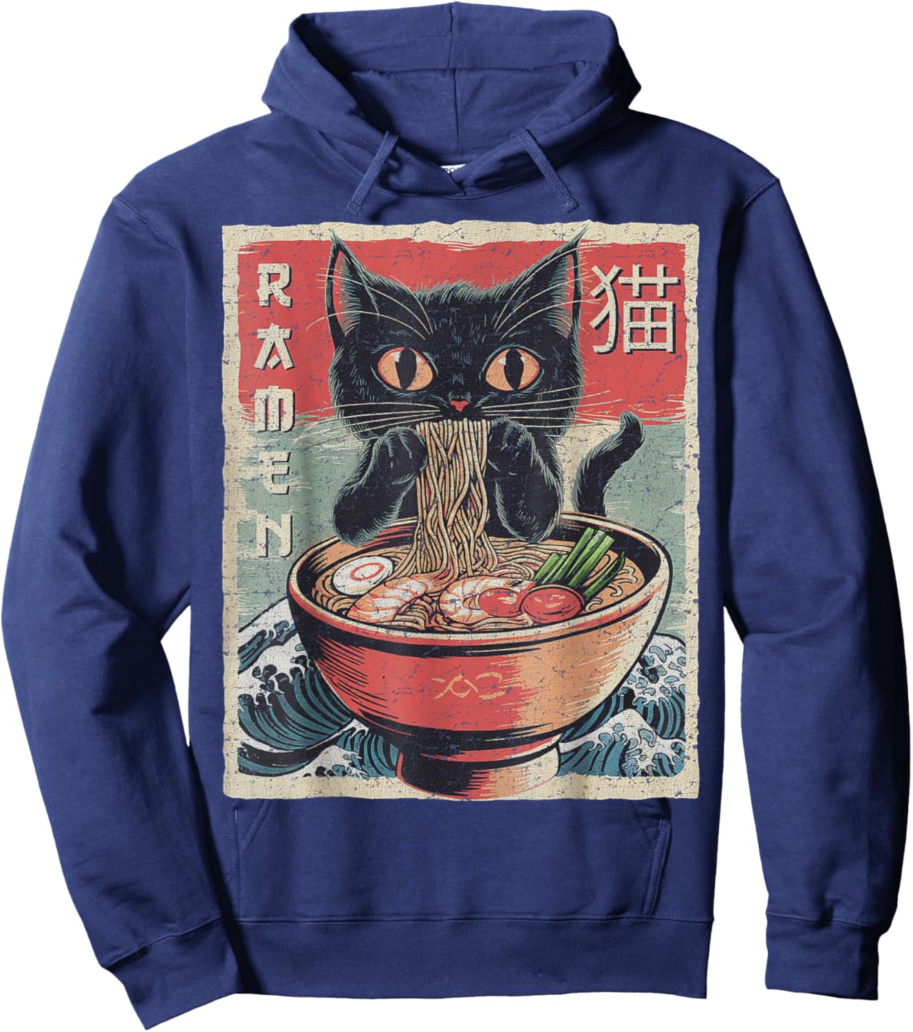 Funny Cat Ramen Japanese Kawaii Anime Cat Hoodie - Hoodie | Navy