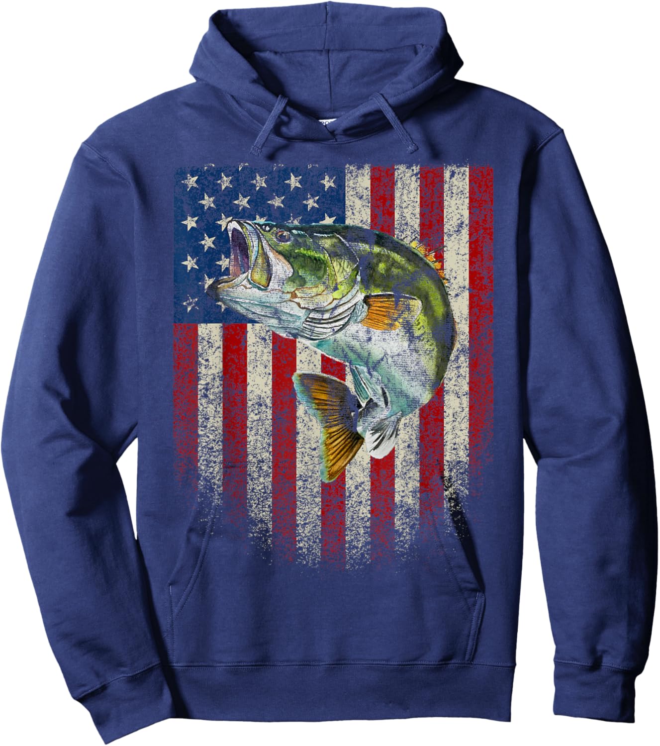 American Flag Bass Fishing Gift Fish On USA Patriotic Hoodie - Hoodie | Navy