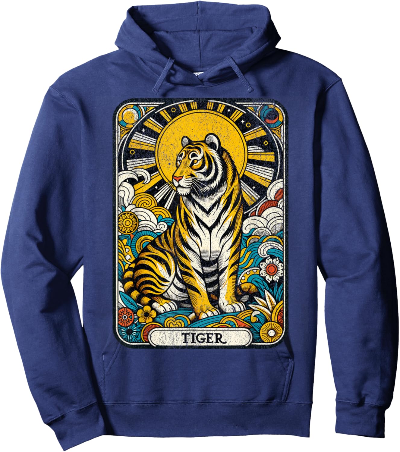 Vintage Tiger Tarot Card Chinese Zodiac Tiger Spirit Animal Hoodie - Hoodie | Navy