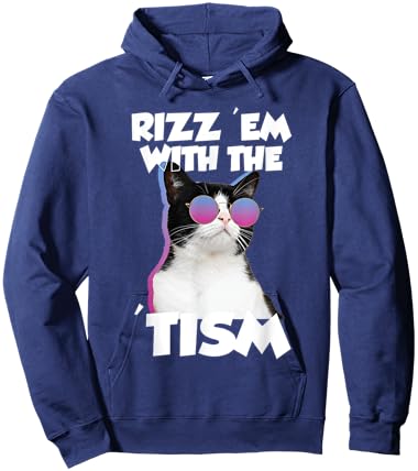 Rizz 'Em With The Tism Cat Meme Rizzler Funny Autism Men Women Kids Hoodie - Hoodie | Navy