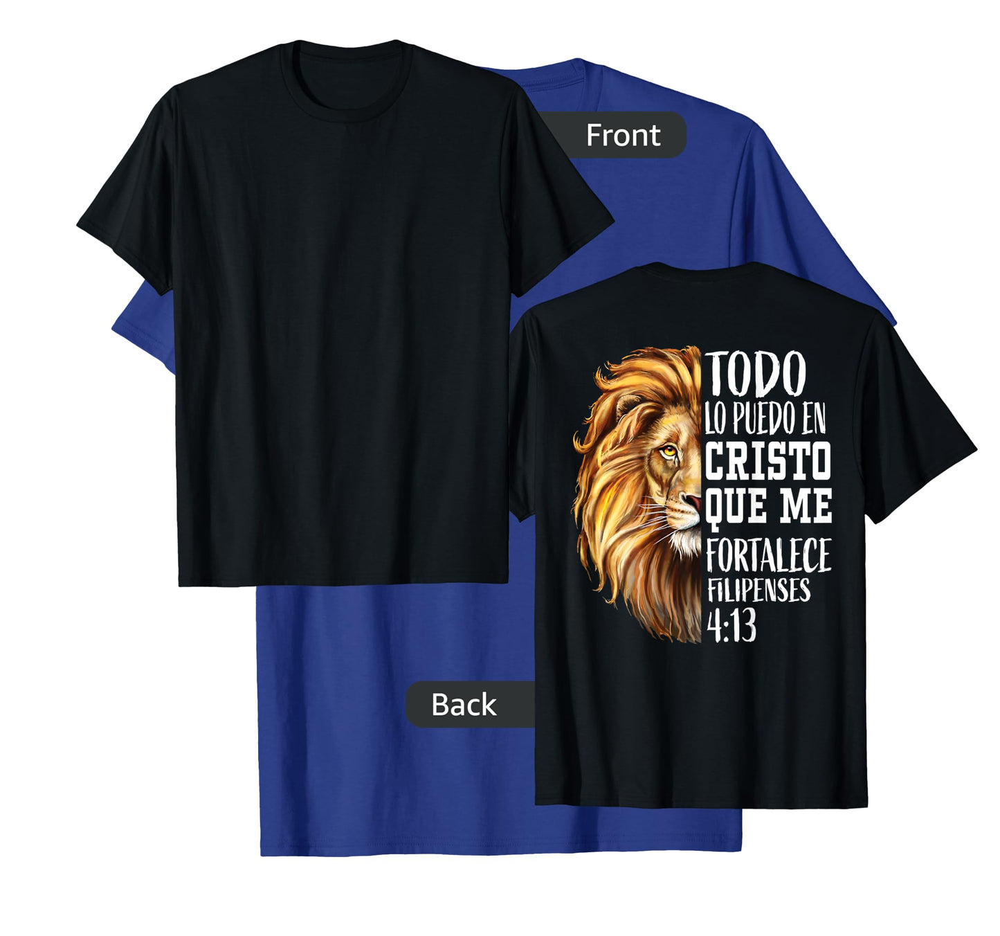 Christian Gifts Men Spanish Lion Judah Graphic on Back Print T-Shirt