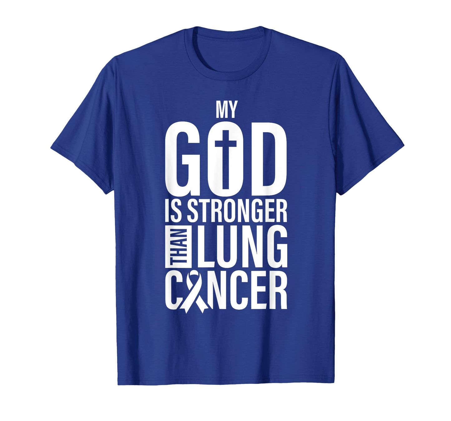 God Stronger Than Lung Cancer White Ribbon Awareness Christ T-Shirt