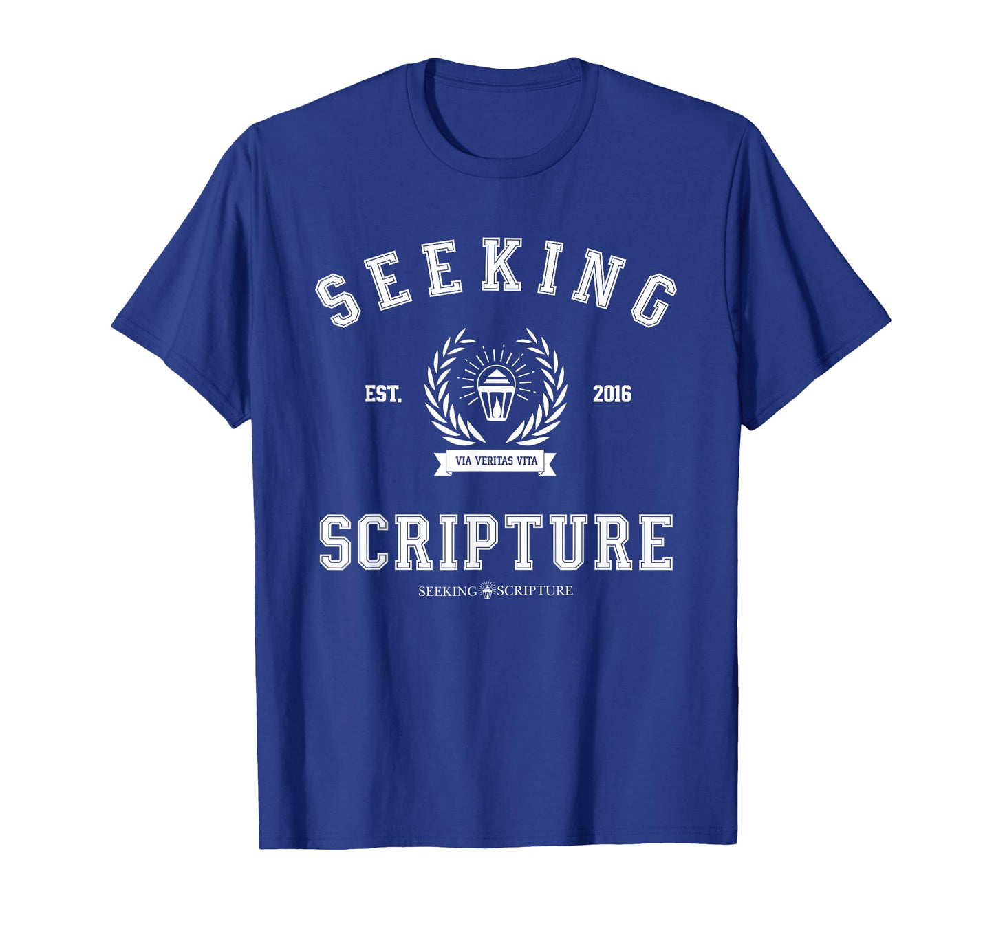 Collegiate Style Seeking Scripture: Via Veritas Vita T-Shirt