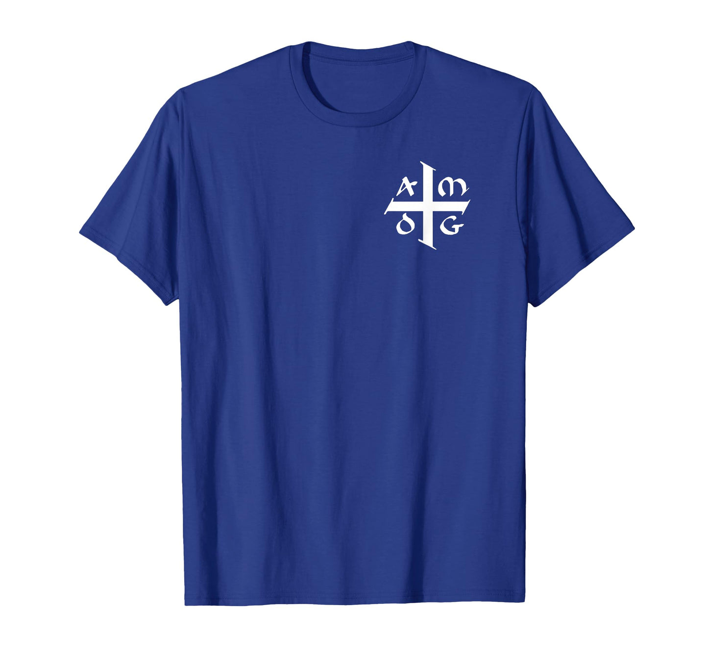AMDG Ad Majorem Dei Gloriam - Small Jesuit Cross White T-Shirt