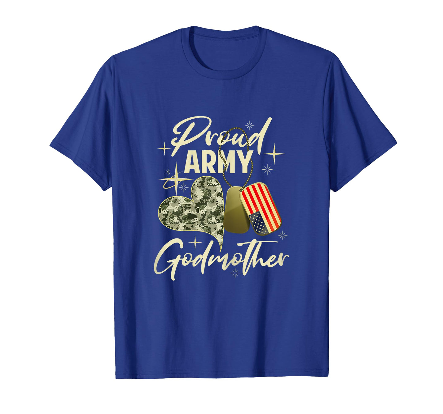 Proud Army Godmother Camouflage Mother's Day Dog Tag US Flag T-Shirt
