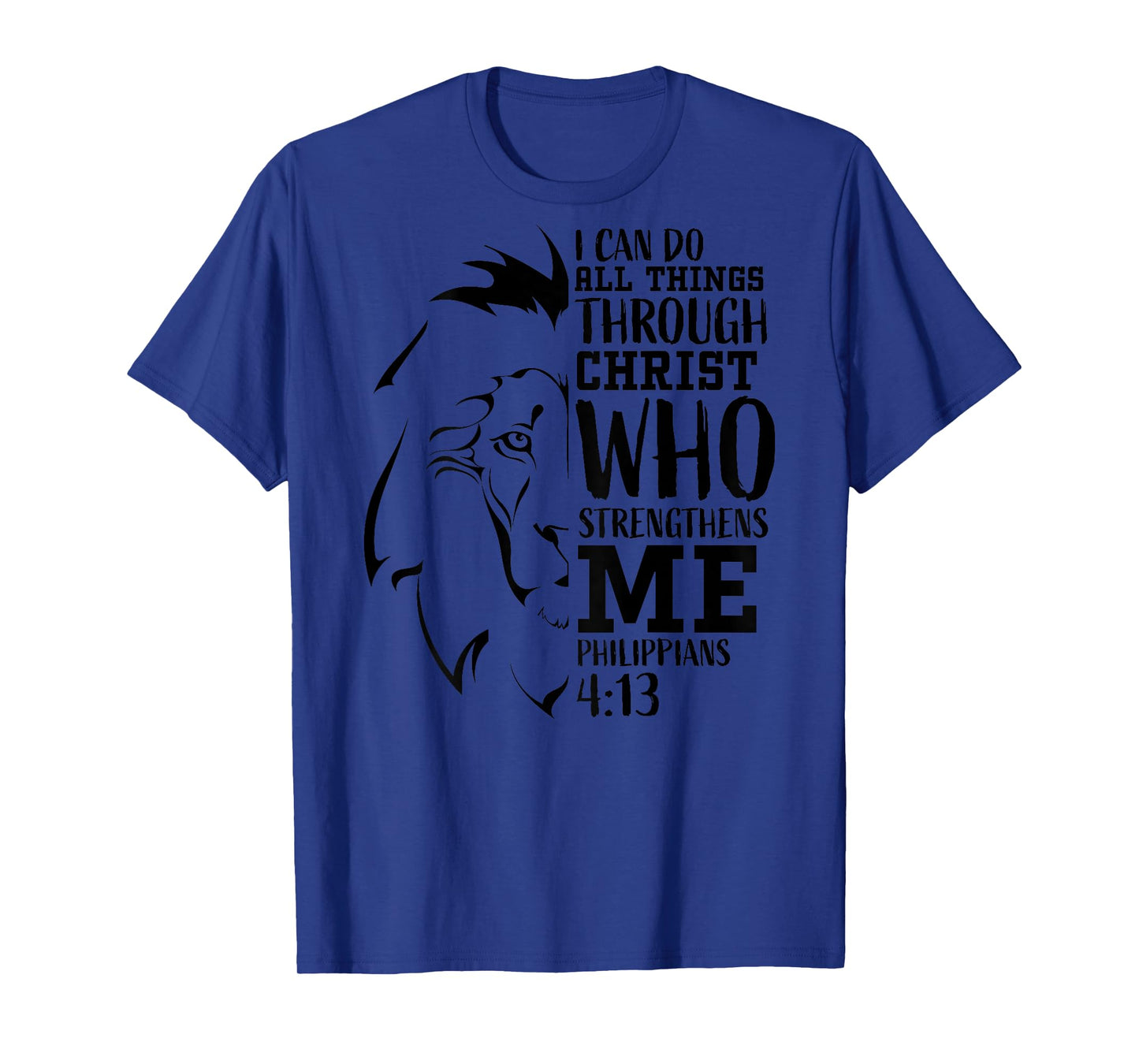 Philippians 4:13 Christian Verse Lion Graphic Back Print T-Shirt