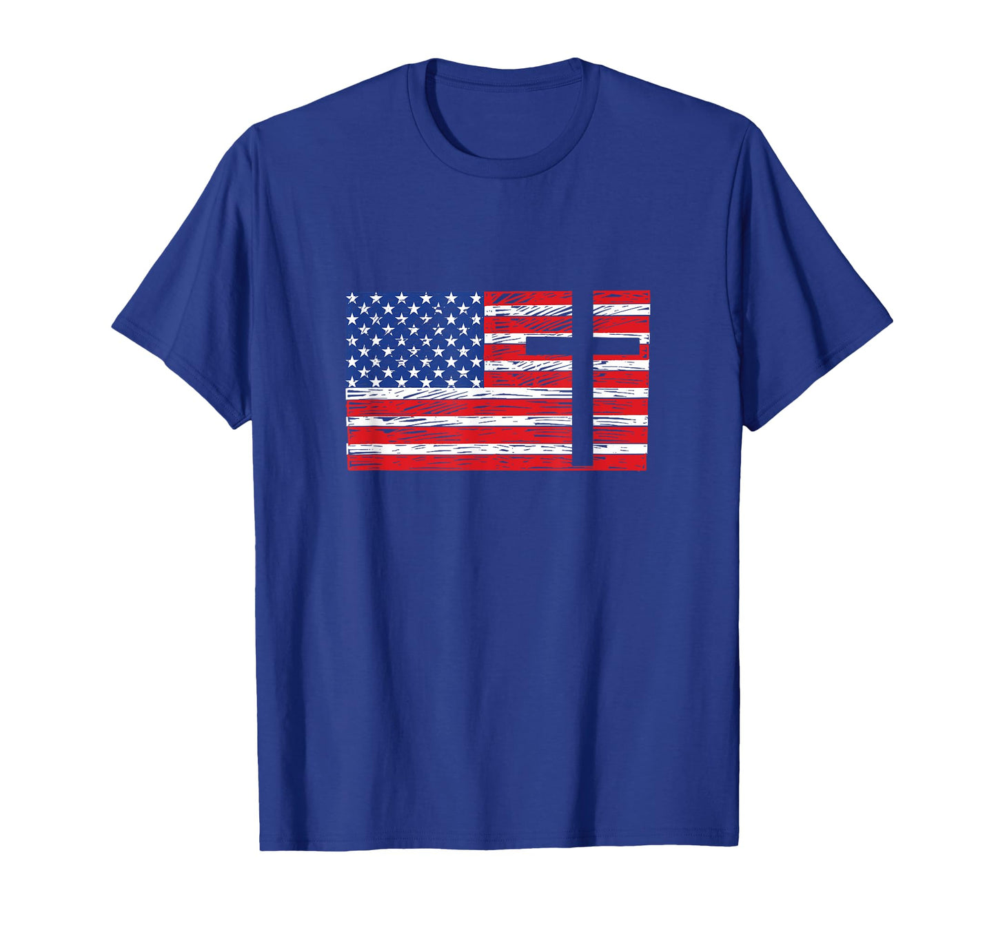 USA American Flag Patriotic Red White Blue Christian Cross T-Shirt