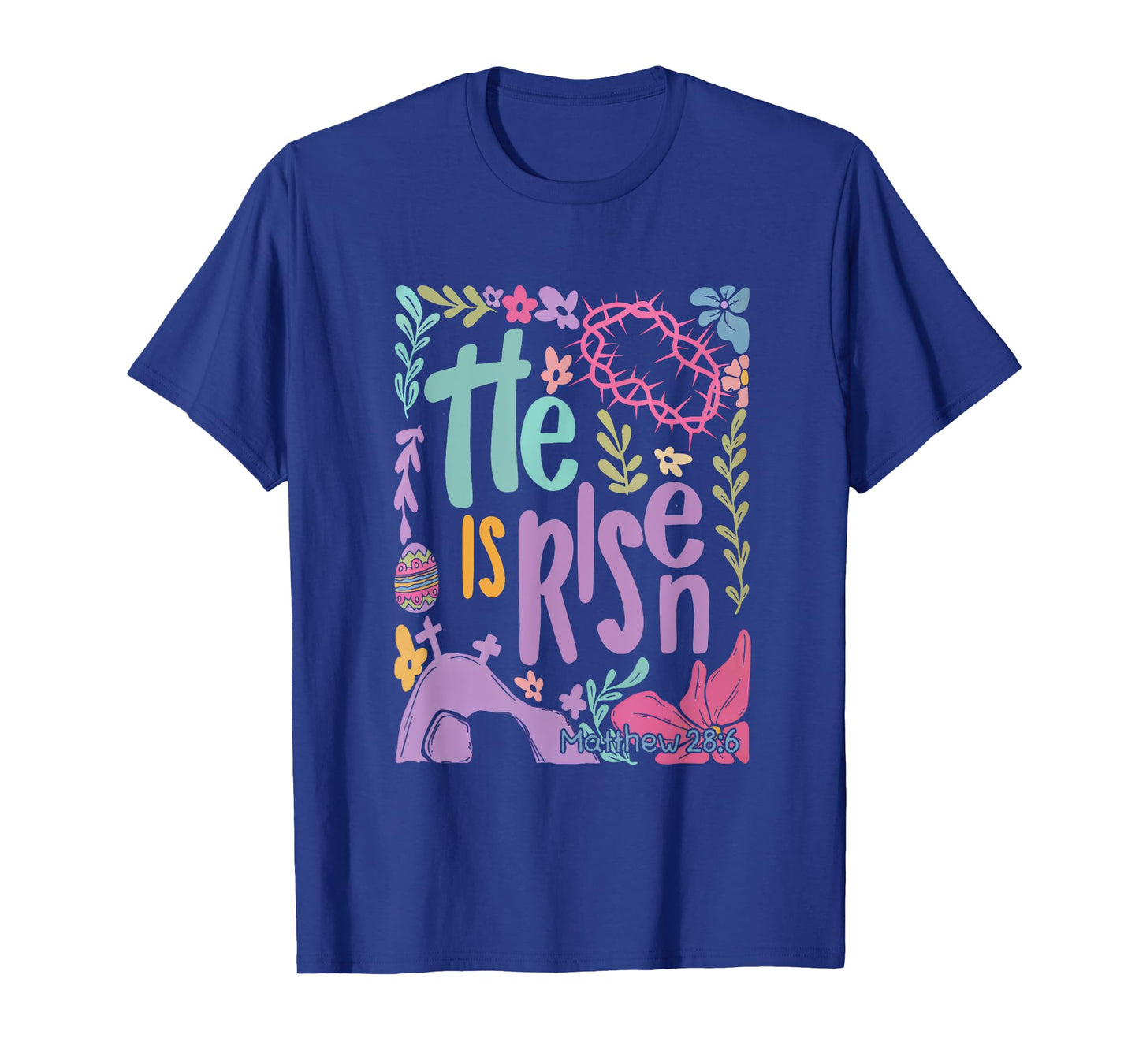 Retro Boho Floral He Is Risen Matthew 28:6 Easter Bible T-Shirt