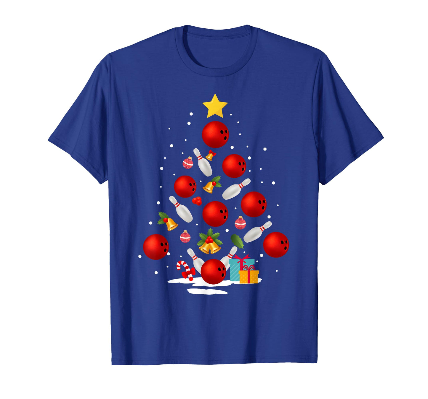 Funny Bowling Christmas Tree Lights Xmas Gifts For Men Women Short Sleeve T-Shirt