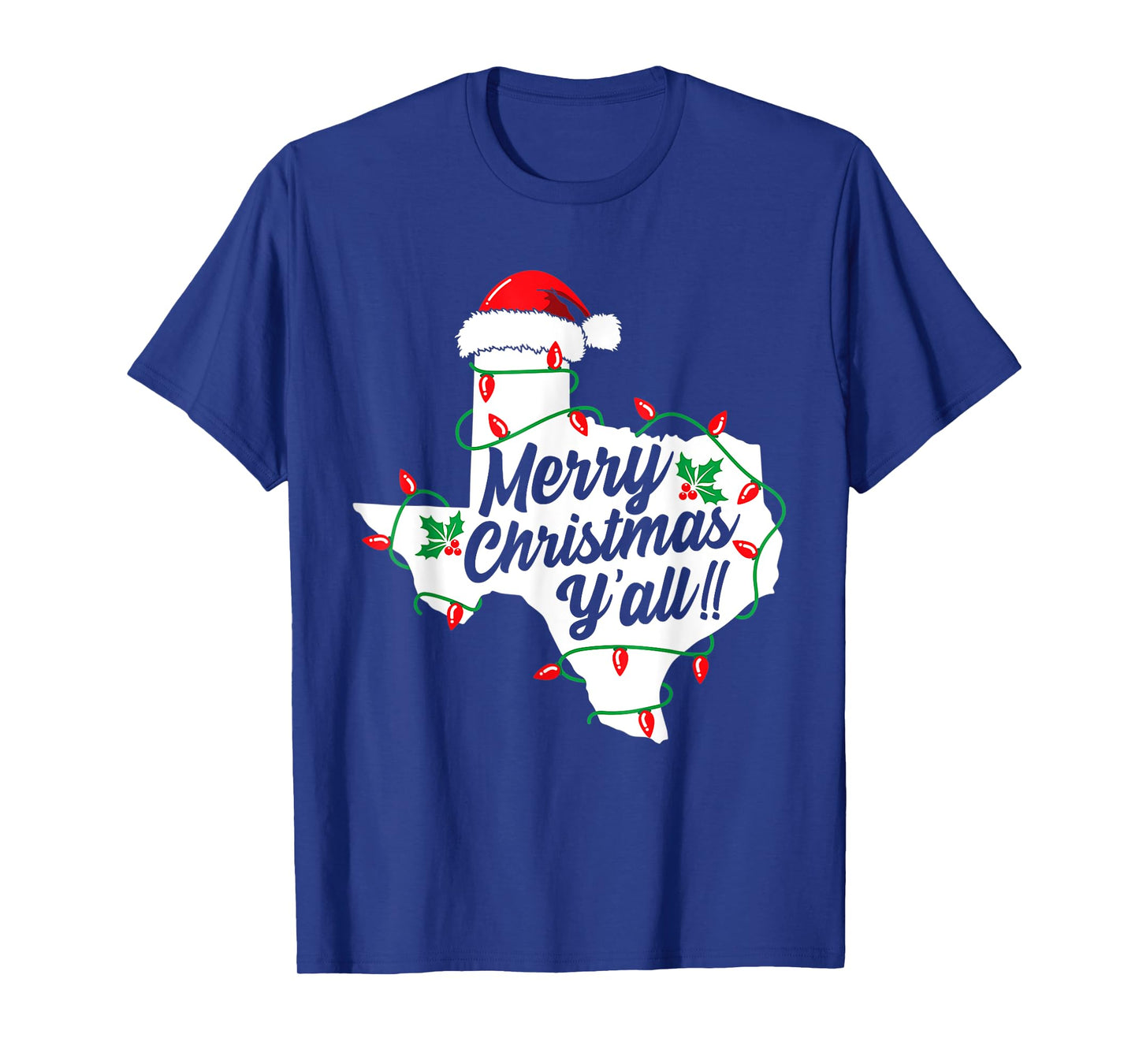 Funny Southern Humor Merry Christmas Y'All Texas Map Santa T-Shirt