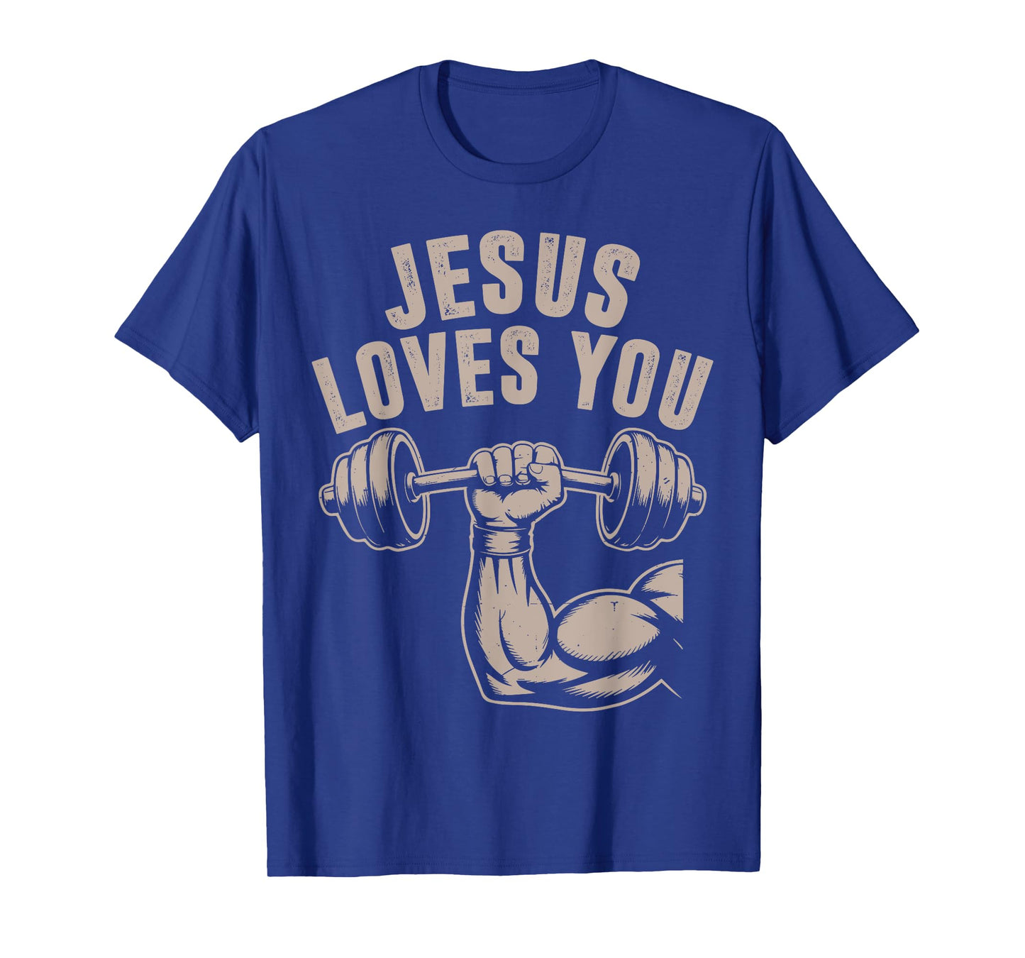 Jesus Loves You Funny Christian Workout Gym Barbell Cross T-Shirt