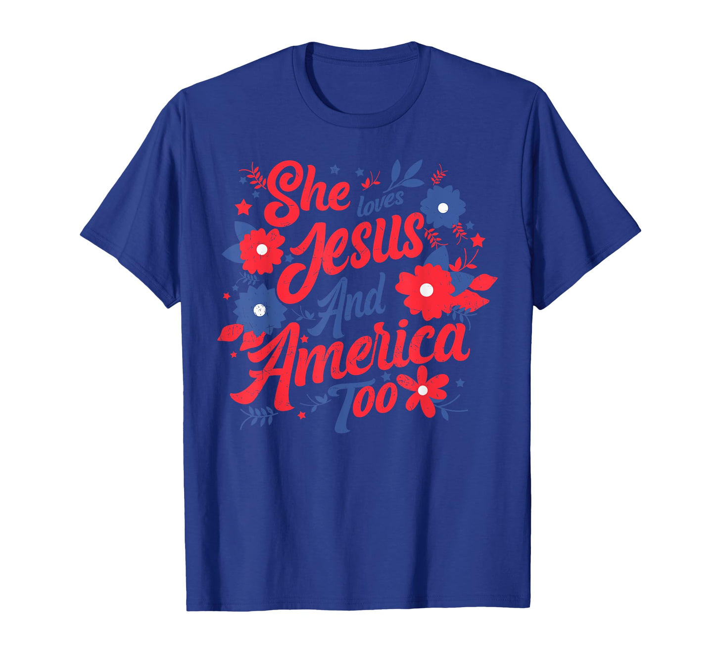 She Loves Jesus And America Too Christian Floral 4th of July T-Shirt