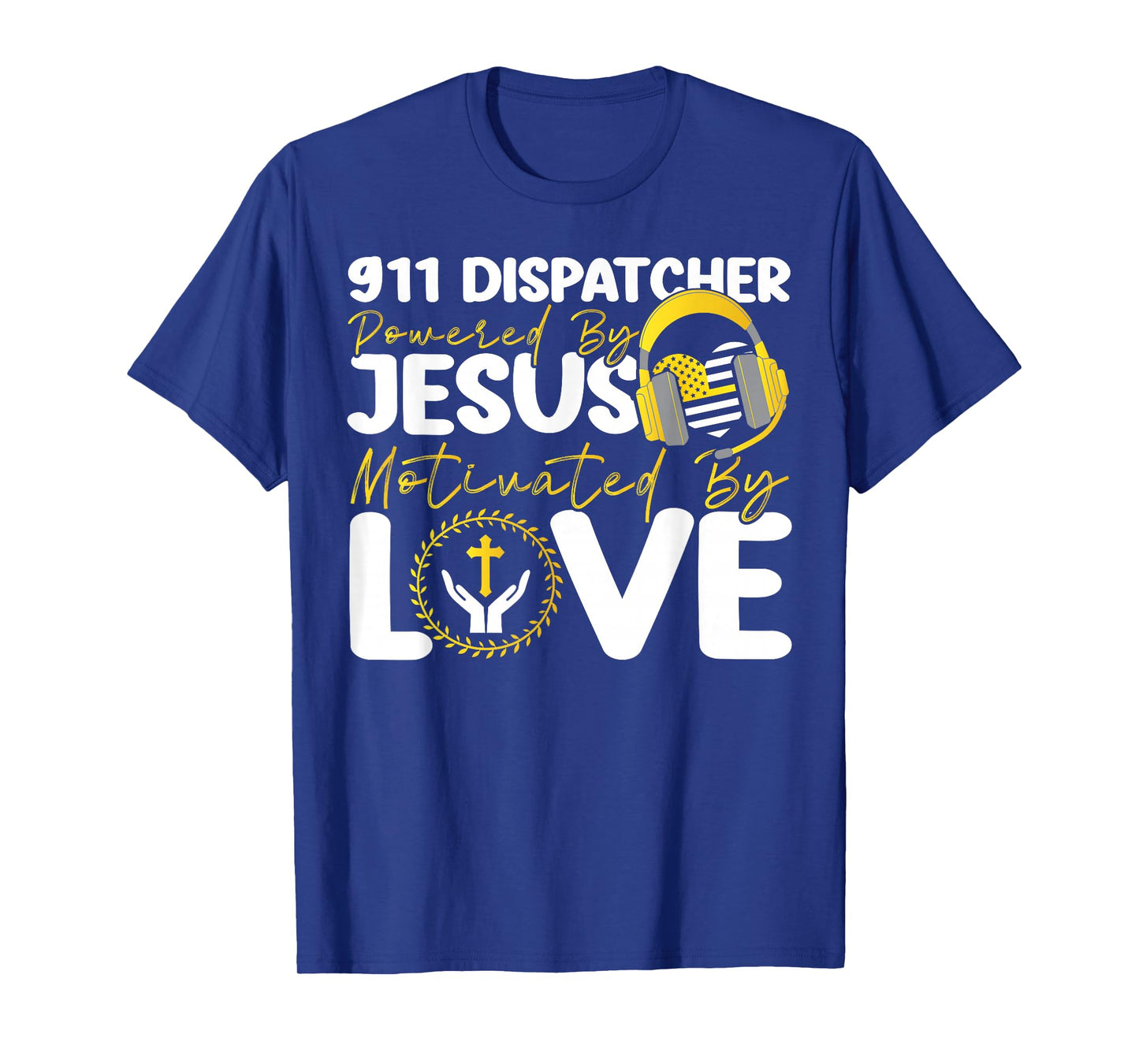 911 Dispatcher Thin Gold Yellow Line Jesus Faith Christian T-Shirt