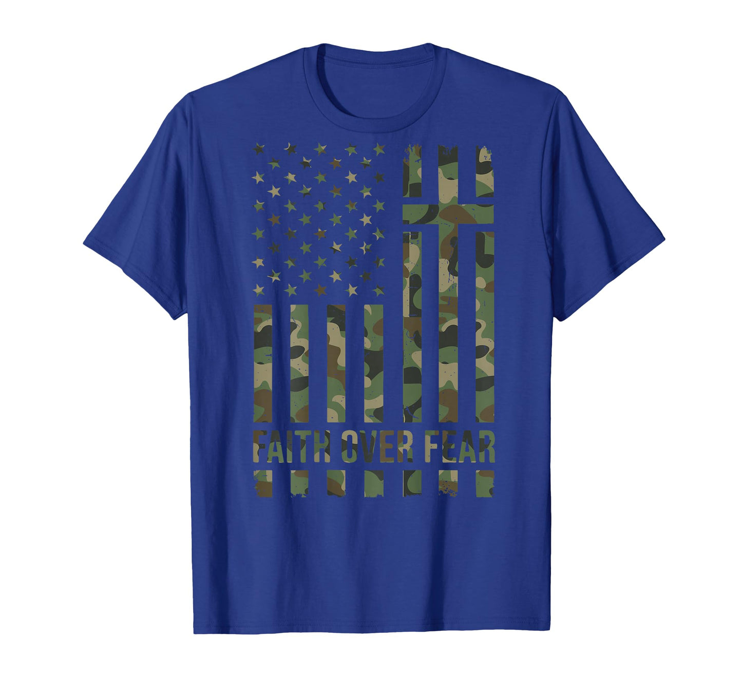 Men's Camo American Flag Faith Over Fear Christian Patriotic T-Shirt