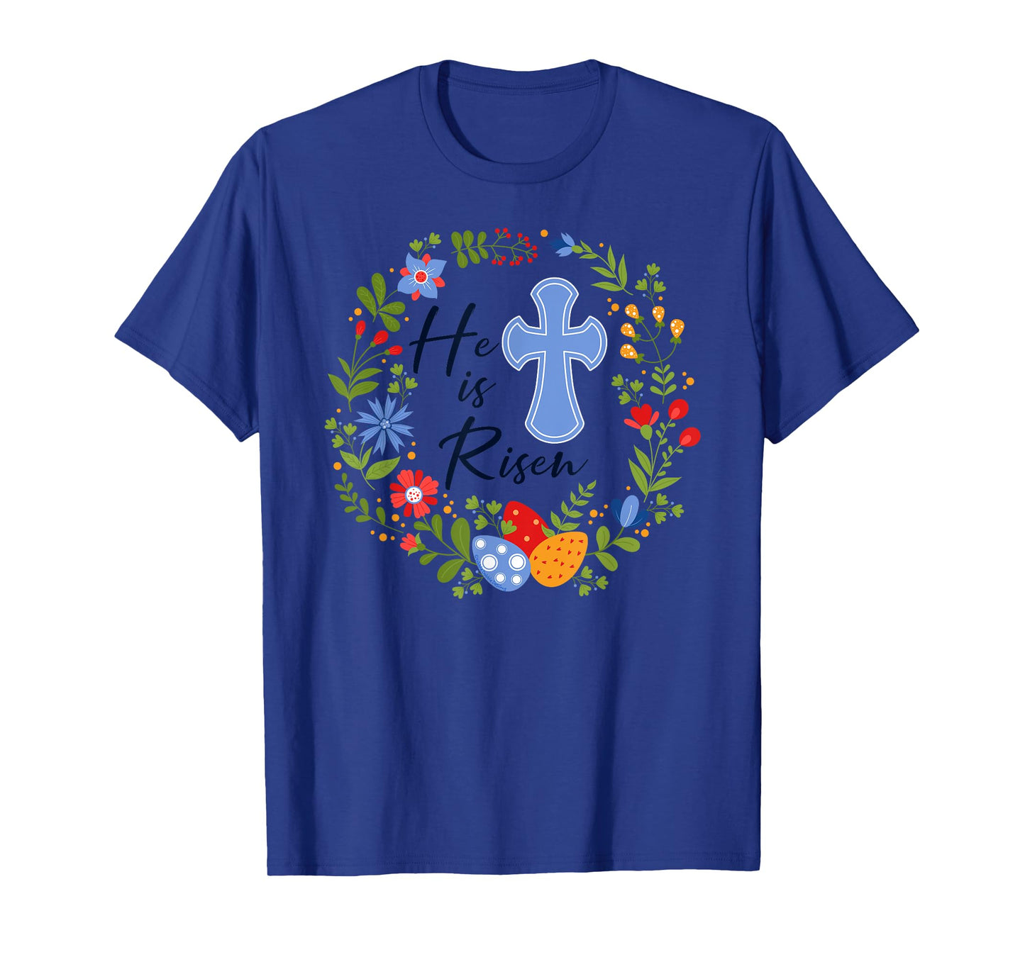 Floral Wreath He is Risen Jesus Christian Happy Easter T-Shirt