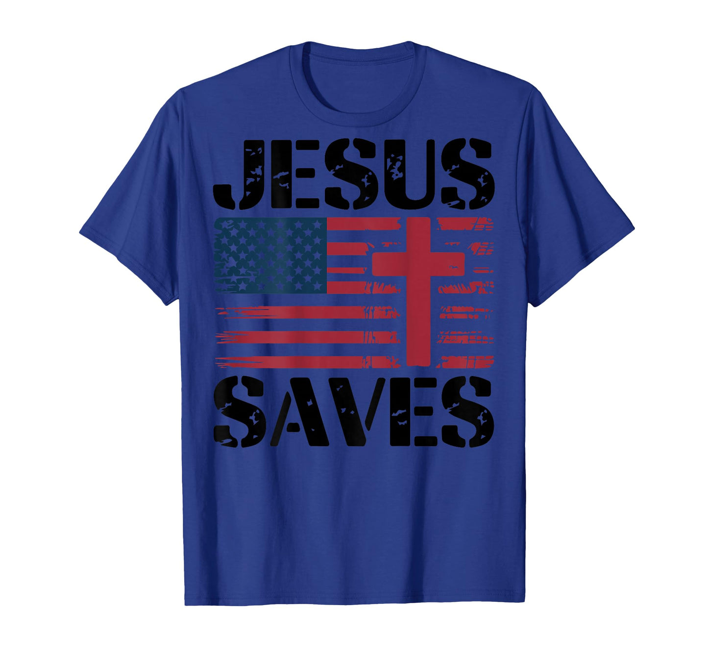 Jesus Saves Christian Patriotic Cross Faith American Flag T-Shirt