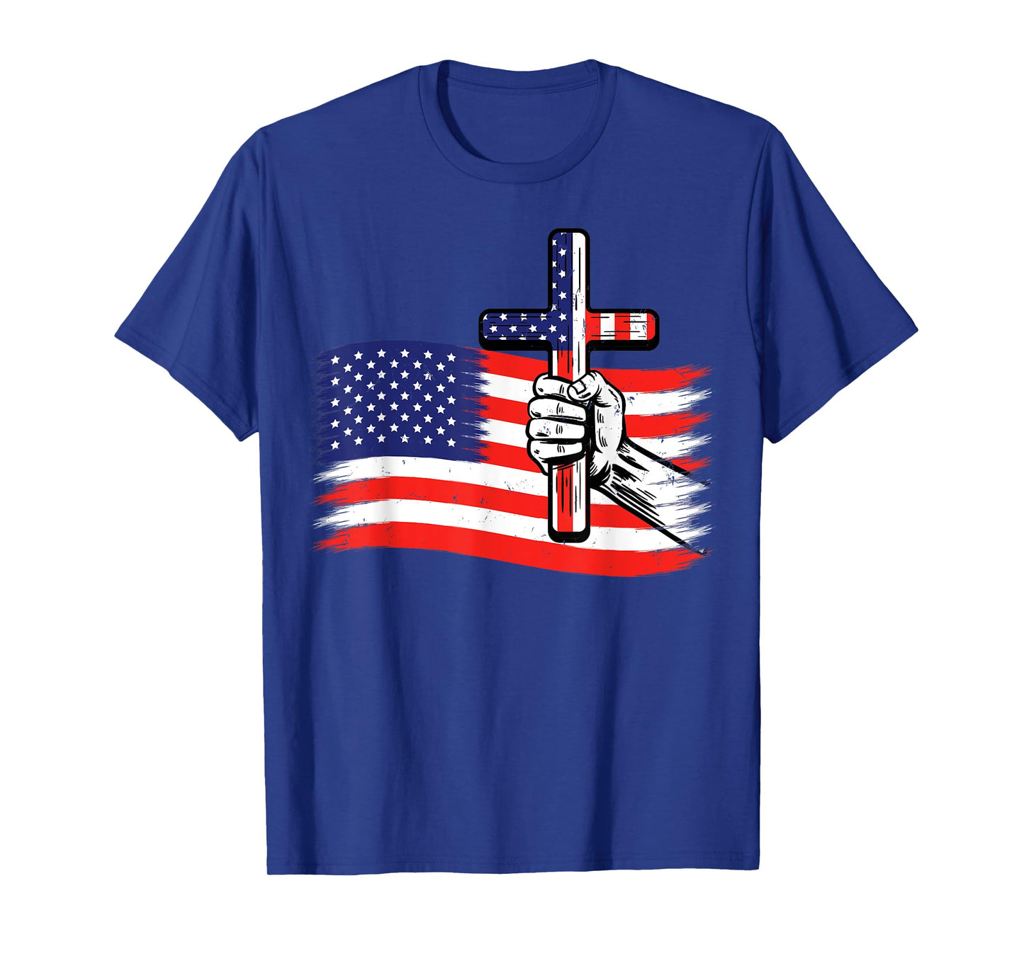 Cross American US Flag Christian Faith Patriotic 4th of July T-Shirt