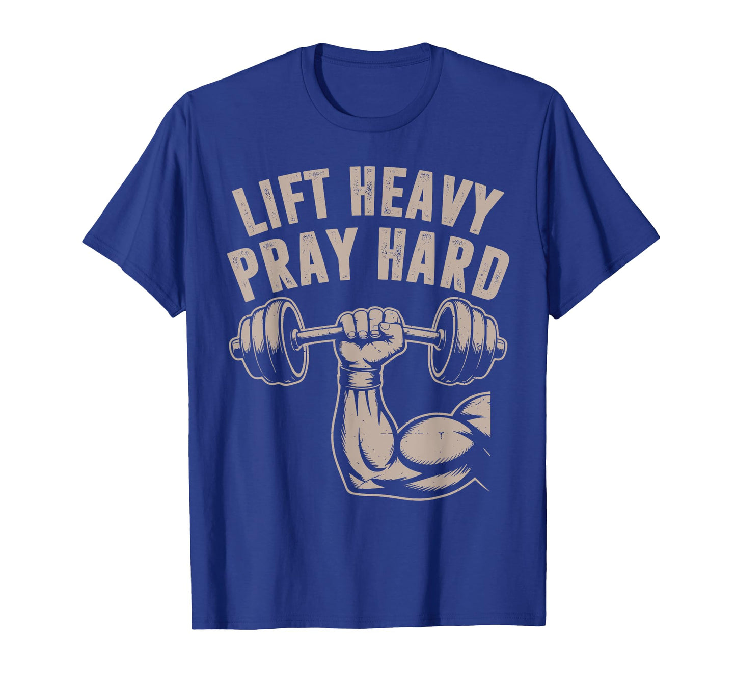Men's Lift Heavy Pray Hard Christian Workout Jesus Gym Funny T-Shirt