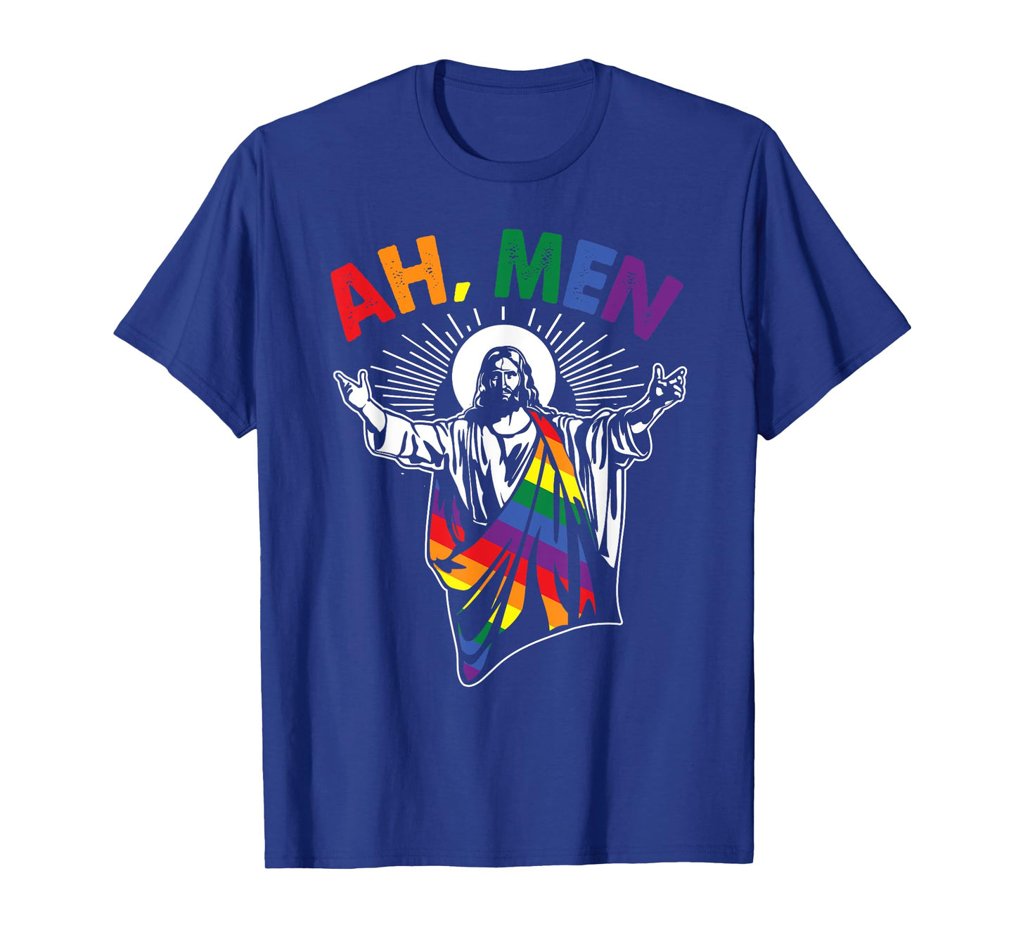 Ah Men Funny LGBT Gay Pride Jesus Rainbow Flag Christian Short Sleeve T-Shirt