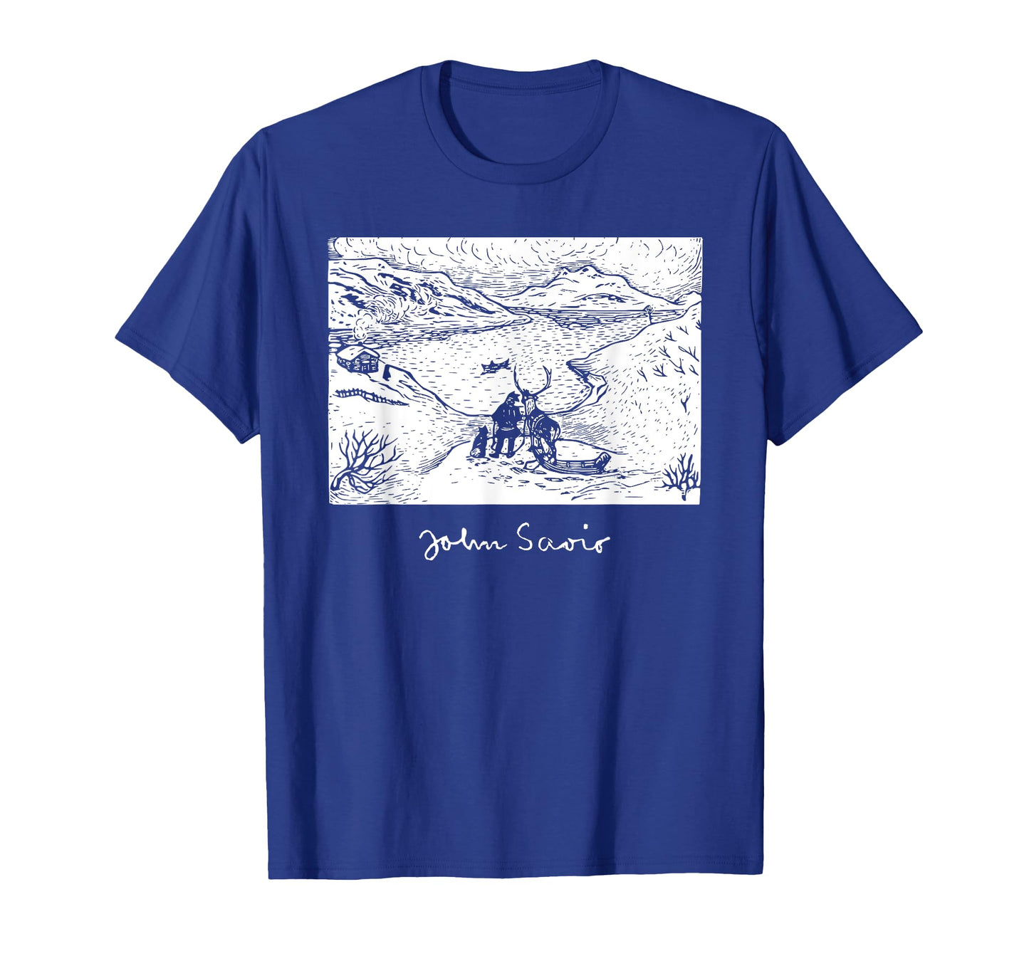 John Savio Sami Art Lapland Lapp with Reindeer at Bay Snow T-Shirt