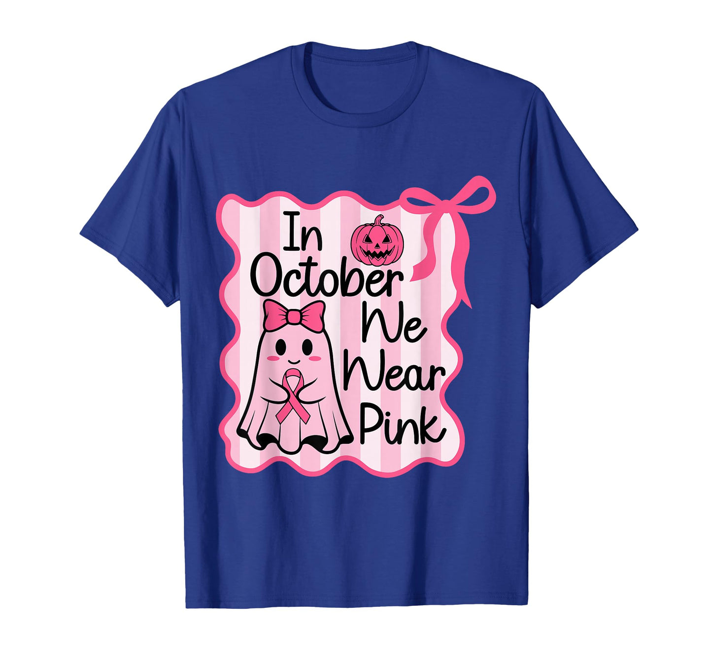 in October We Wear Pink Cute Ghost Halloween Coquette Bow T-Shirt