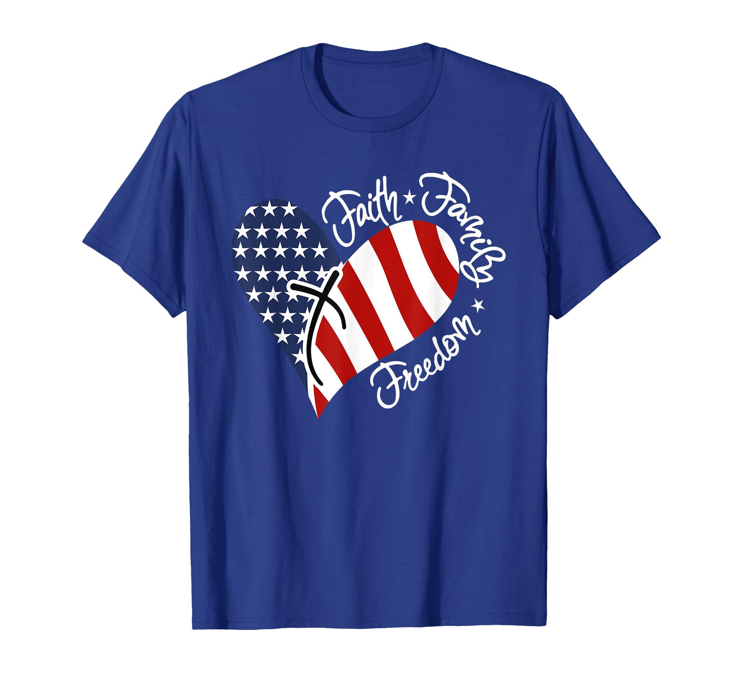 Patriotic Christian Faith Family Freedom Heart American Flag T-Shirt