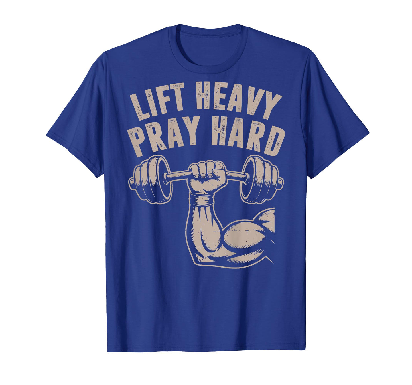 Men's Lift Heavy Pray Hard Christian Workout Jesus Gym Funny T-Shirt