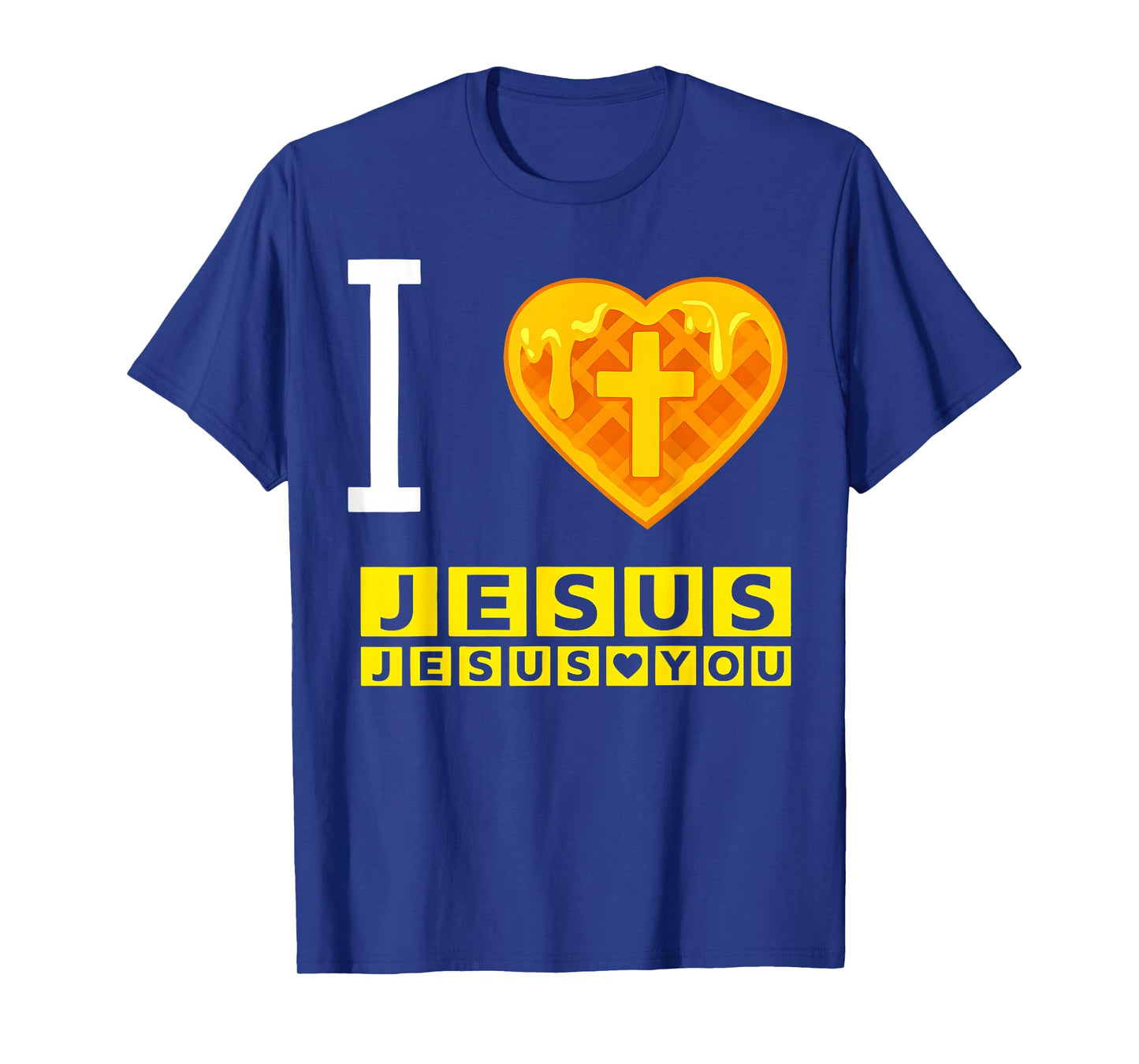 Jesus I Love Jesus Waffle Heart Christian Cross God Faith T-Shirt