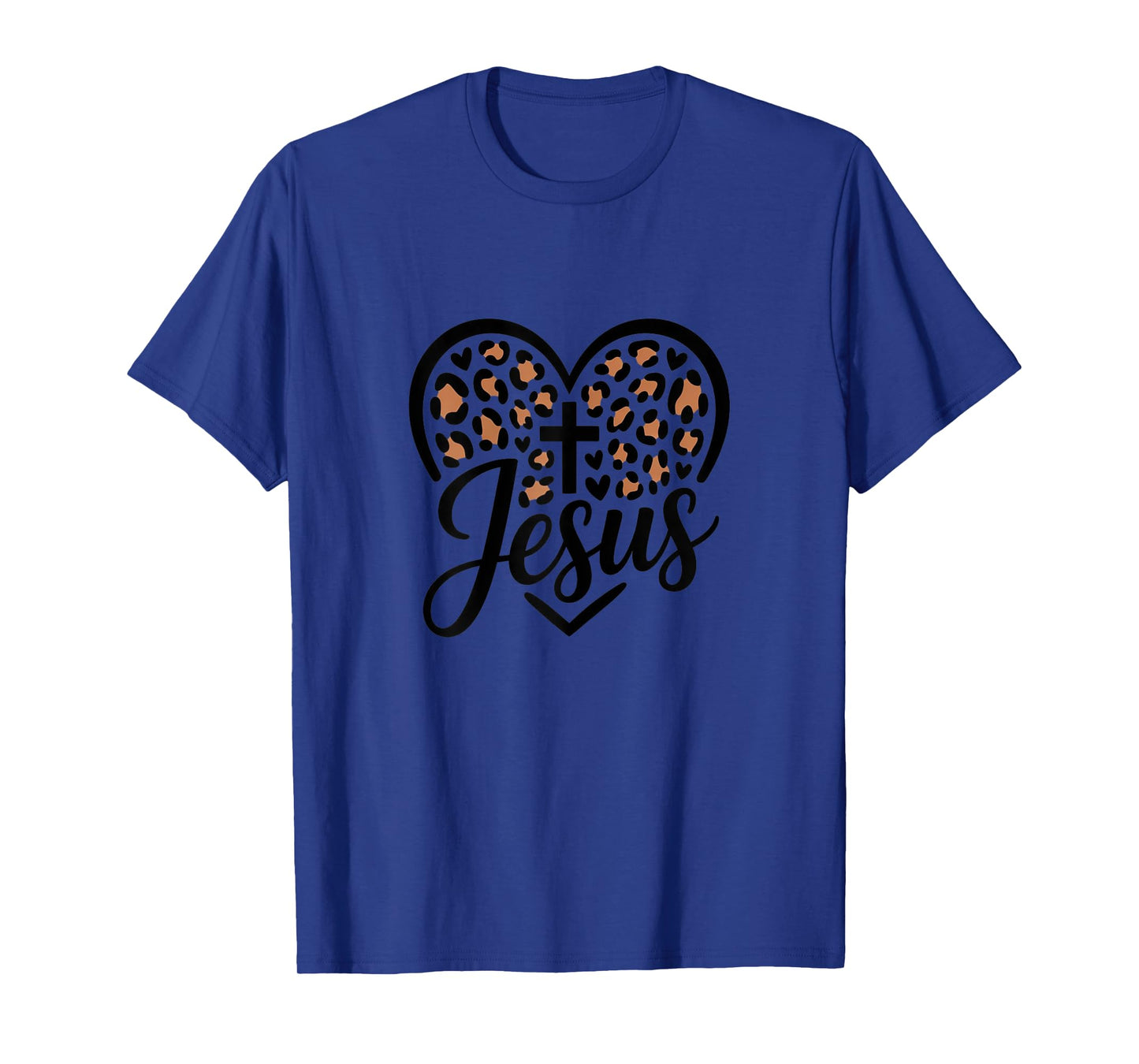 Womens Jesus Leopard Art Heart Christ Christianity for Women Girls T-Shirt