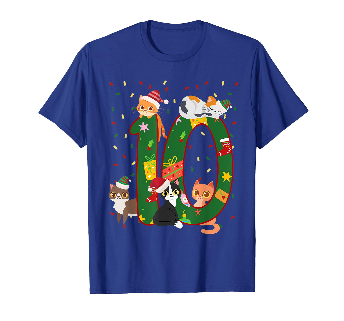 10 Years Old Kids Xmas Cute Cats 10th Birthday Christmas T-Shirt