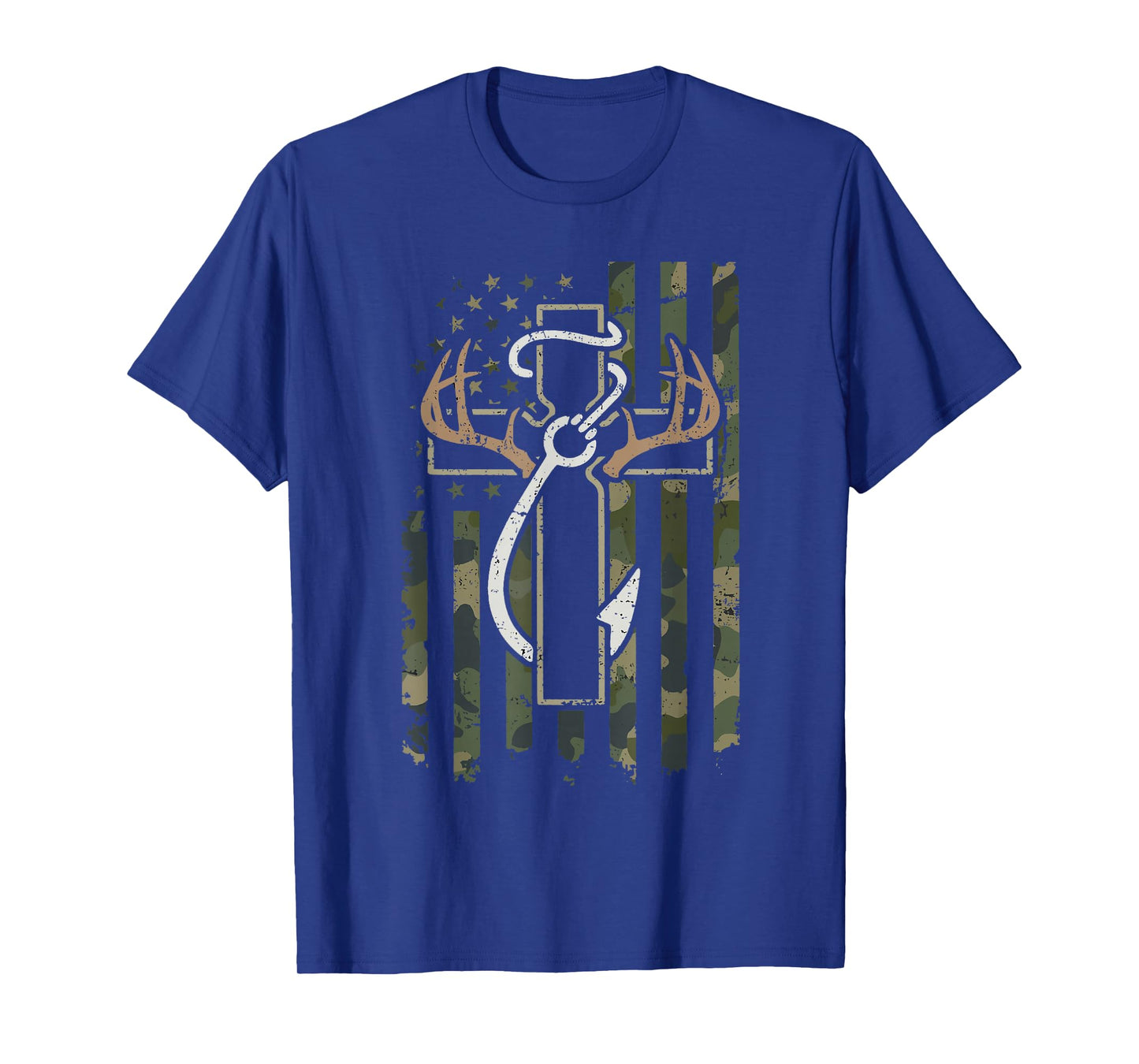 Hunting Fishing Faith Deer Antlers Cross Hook Christian Camo T-Shirt