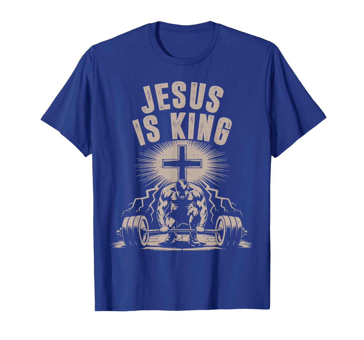 Jesus is King Barbell Cross Funny Christian Workout Gym Men T-Shirt