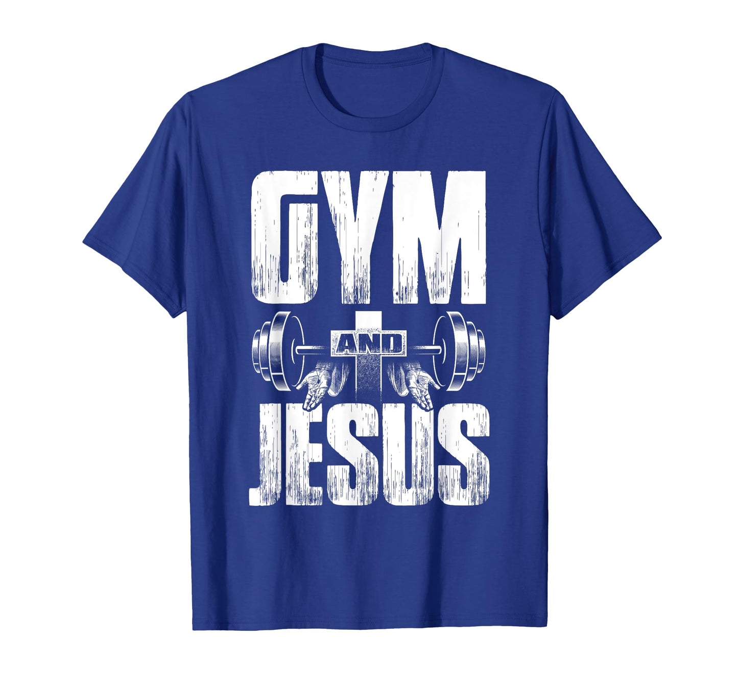 Fitness Fanatic By Pemissa Religious Workout Gym Jesus Barbell Lifting Weights Black Modern Letter Print T-Shirt