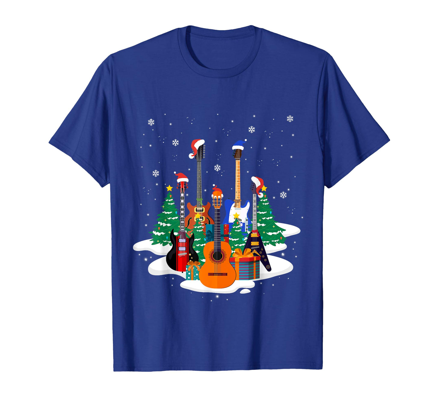 Guitar Santa Hat Christmas Tree Funny Music Loves Xmas Gifts T-Shirt