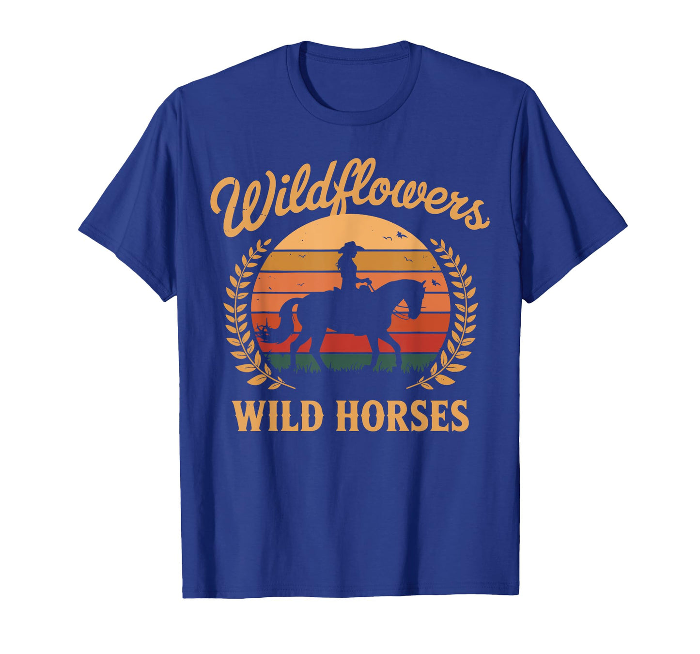Wild Flowers And Wild Horses Retro Southern Sunset Cowgirl T-Shirt
