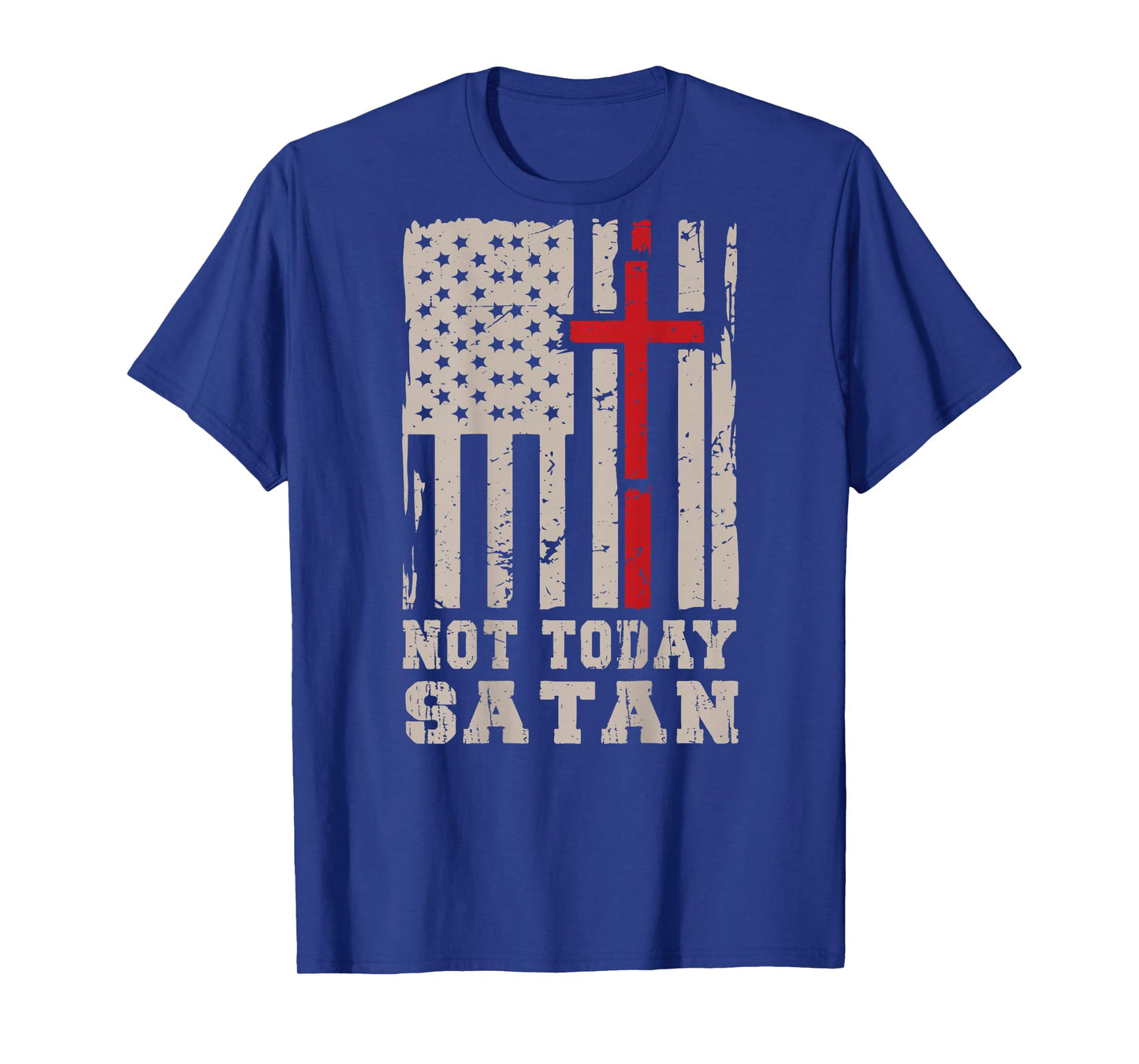 Mens Not Today Satan Christian Patriotic Cross American Flag T-Shirt