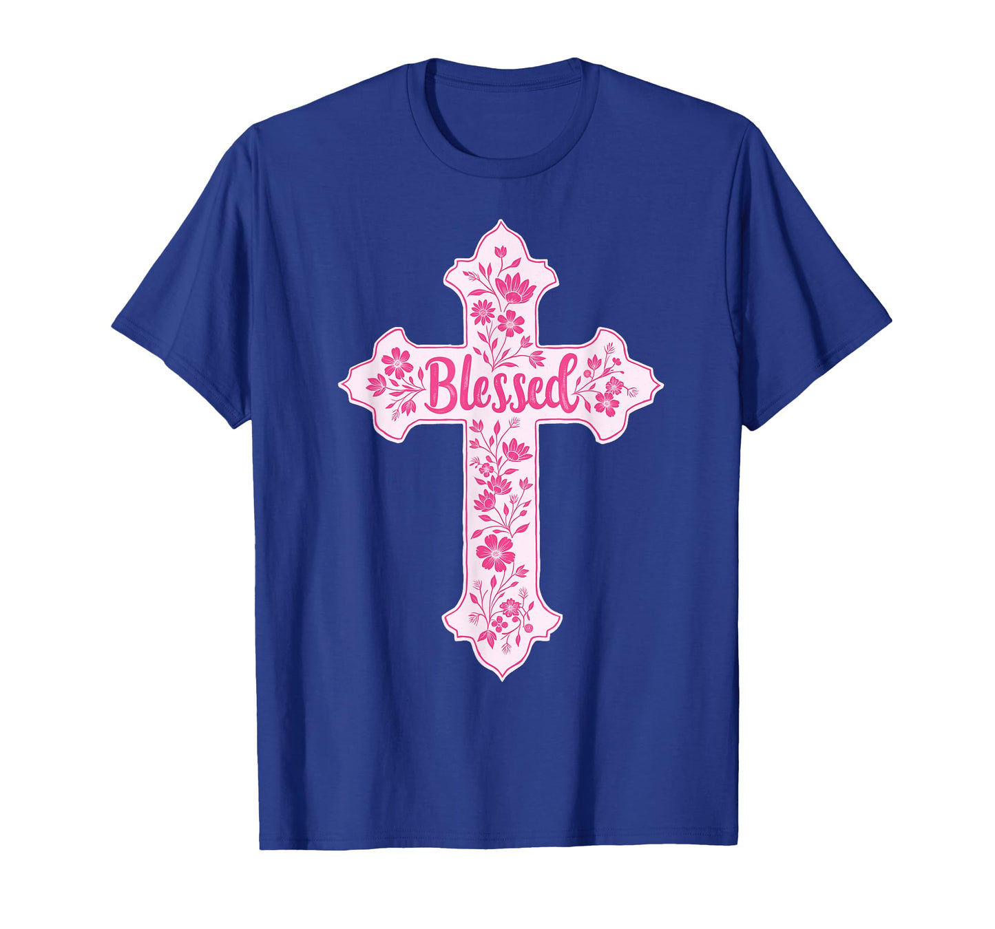 Christian Faith Cross Pink Toile Chinoiserie Floral T-Shirt