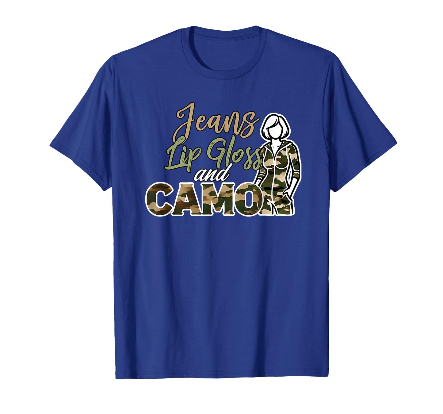 Jeans Lip Gloss and Camo Camouflage Graphic Jumpsuit T-Shirt