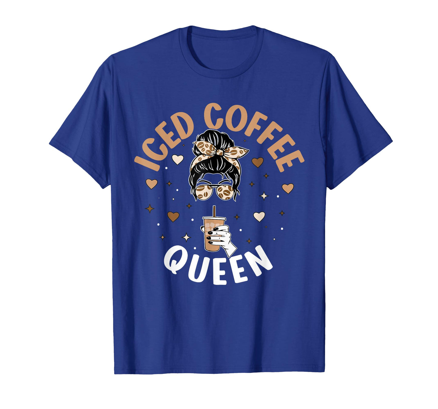 Iced Coffee Queen Women Messy Bun Cold Brew Coffee Quote T-Shirt