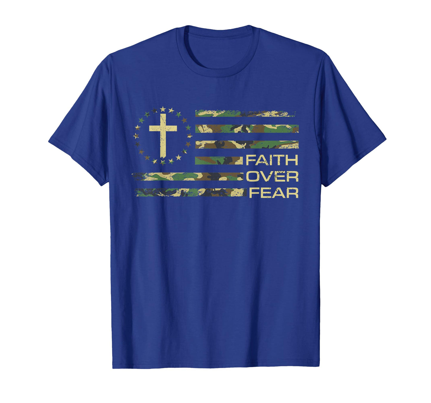Jesus Faith Over Fear Cross Camo American Flag USA Christian T-Shirt
