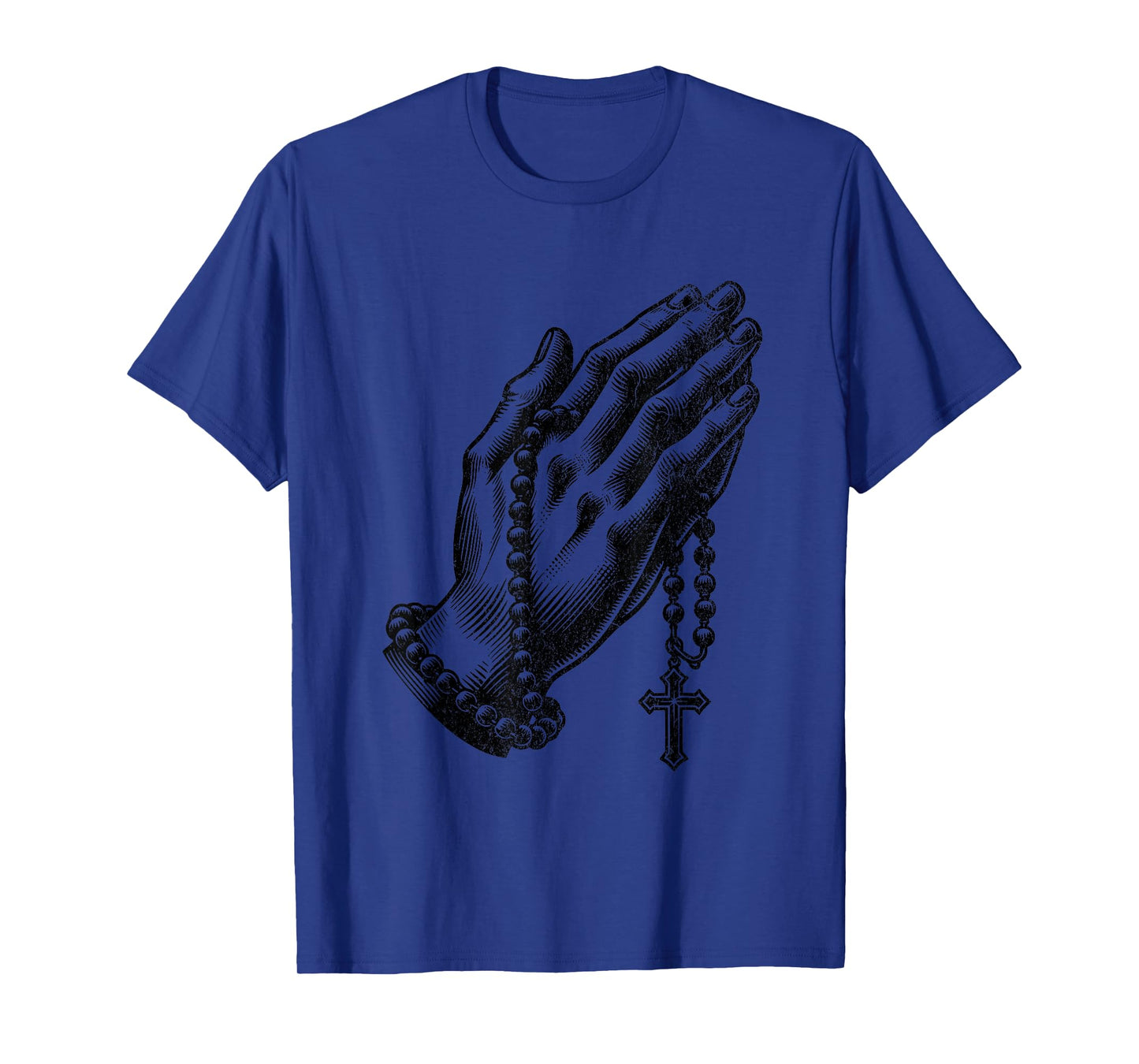 Catholic Rosary Beads Praying Hands Christian Religion T-Shirt, Small, Grey