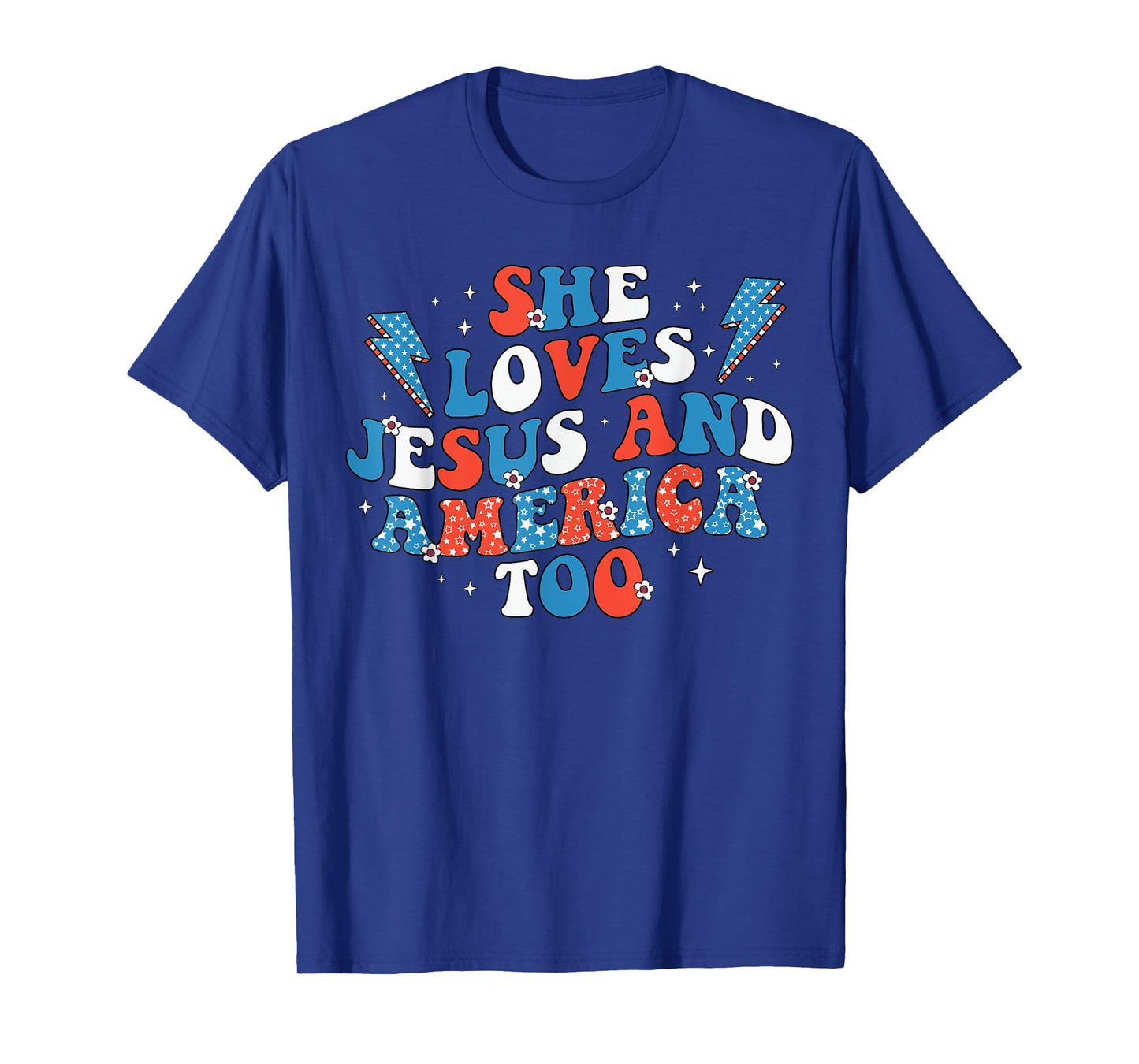 She Loves Jesus And America Too Flag Christian 4th Of July T-Shirt for Women Men